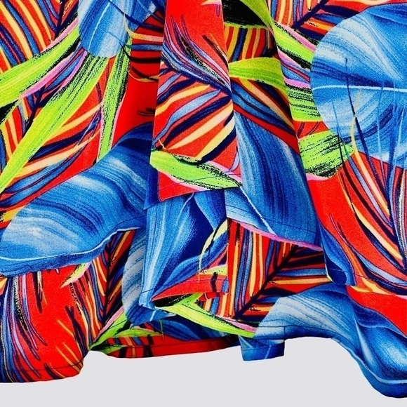 New-shop17 Two Pc Set Tropical Multi color, Ruffled Top Wide Leg Neck Tie Pants - Picture 8 of 16